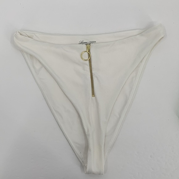 Lovers and Friends Chelsey High Waist swim bikini Bottom gold zipper white M - Picture 2 of 6